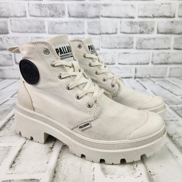 Palladium Pallabase Twill Women's Size 6.5 Star White Canvas Hi Top Sneaker Boot - Picture 1 of 10